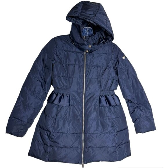 Giorgio Armani Junior Puffer Hood Ruffles Jacket Coat Zip Logo Pockets Warm 12 - Picture 2 of 16